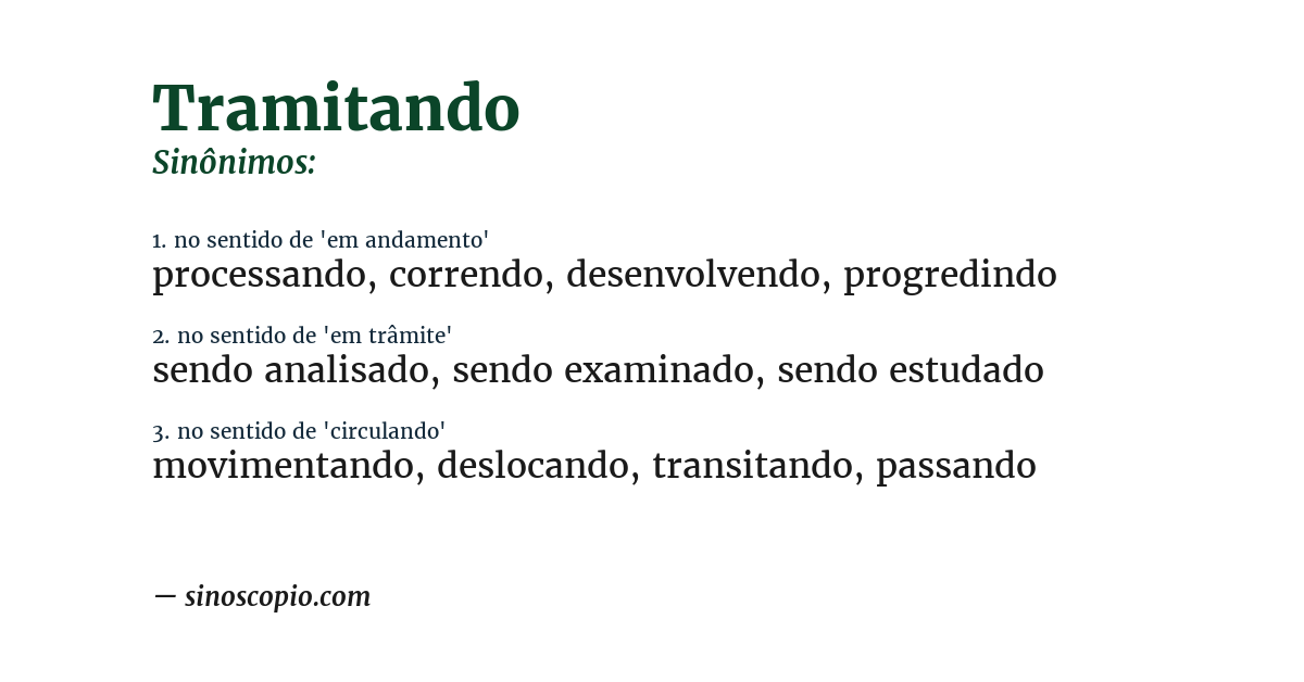 Sinônimo de tramitando