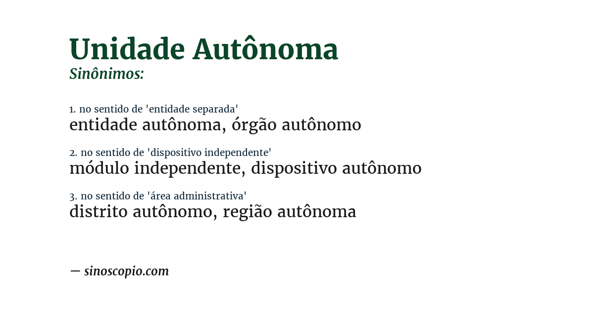 Sinônimo de unidade autônoma