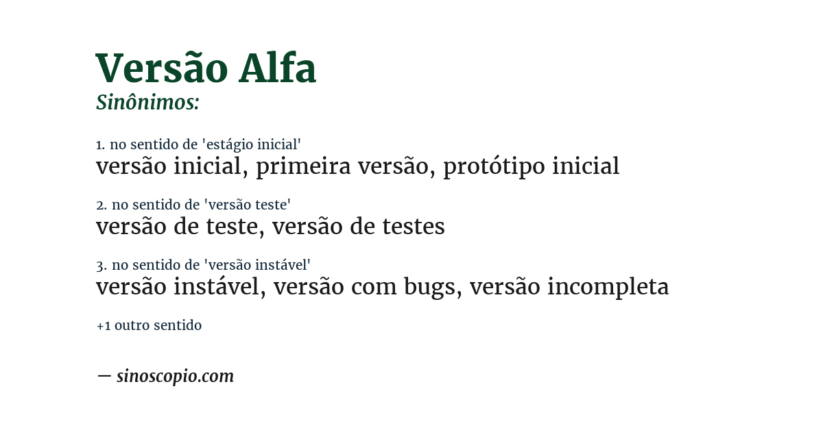 Sinônimo de versão alfa