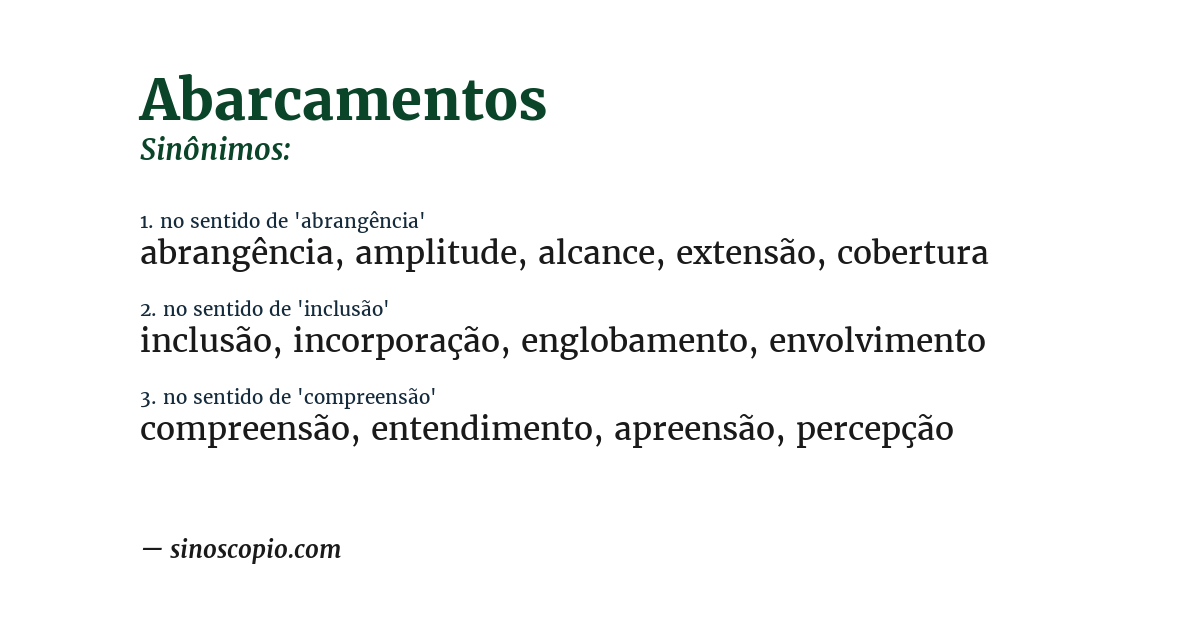 Sinônimo de abarcamentos
