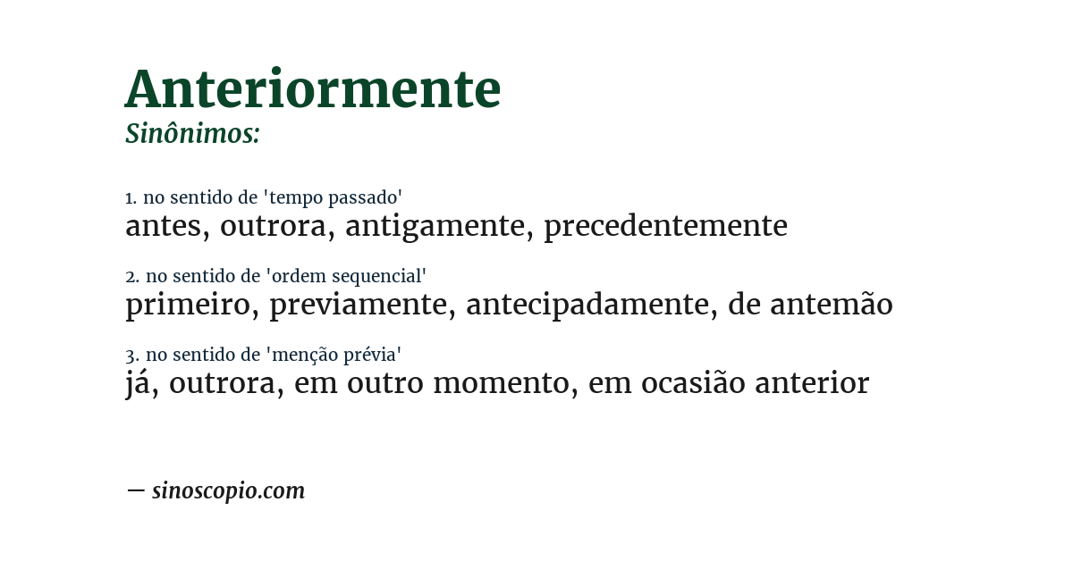 Sinônimo de anteriormente