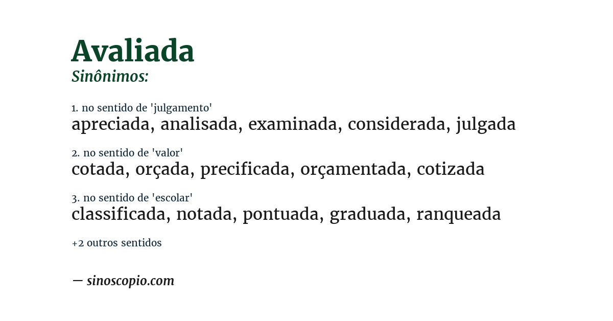 Sinônimo de avaliada