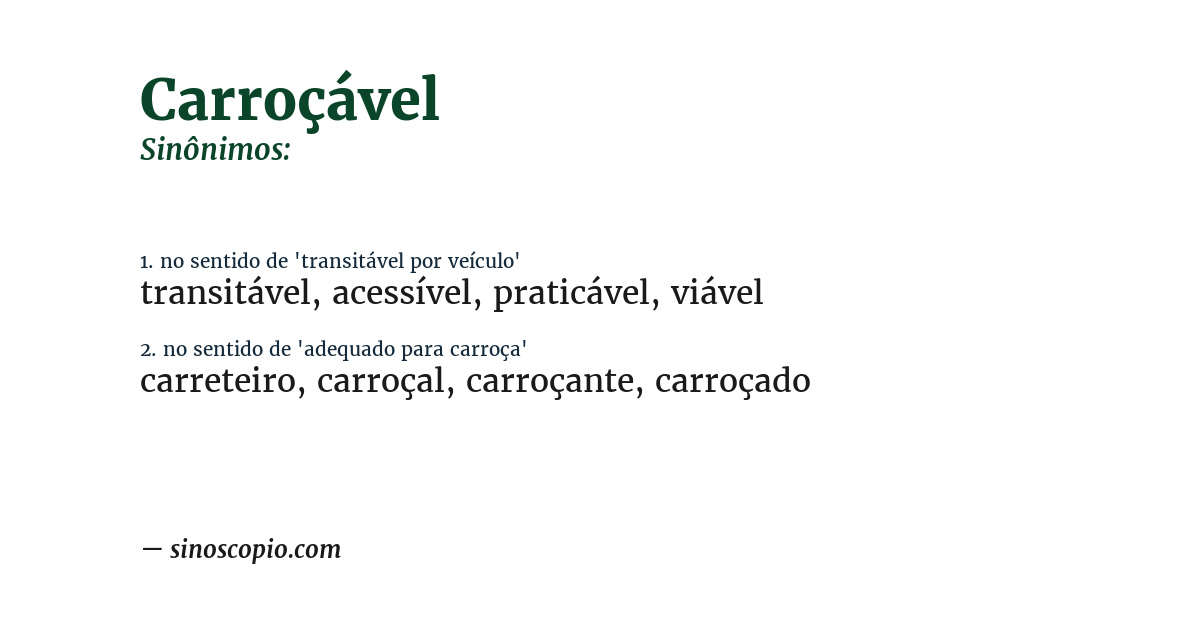 Sinônimo de carroçável