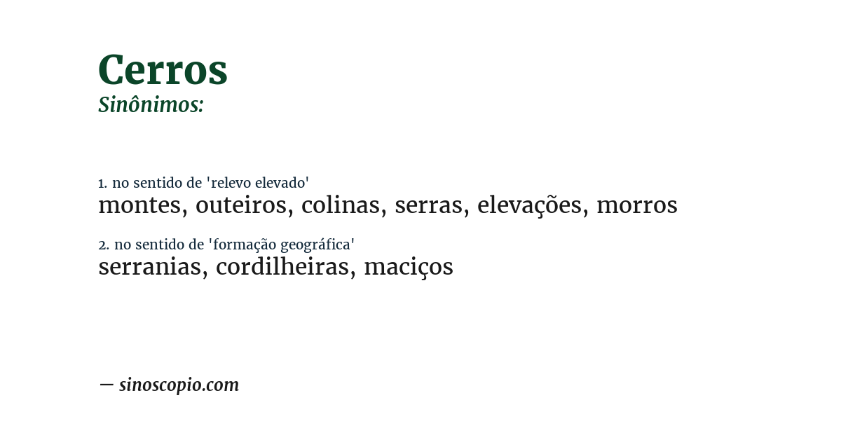 Sinônimo de cerros
