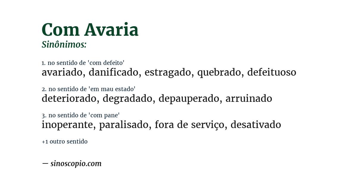 Sinônimo de com avaria