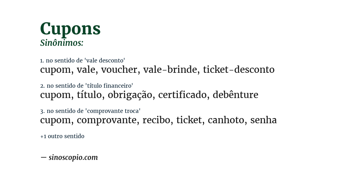 Sinônimo de cupons