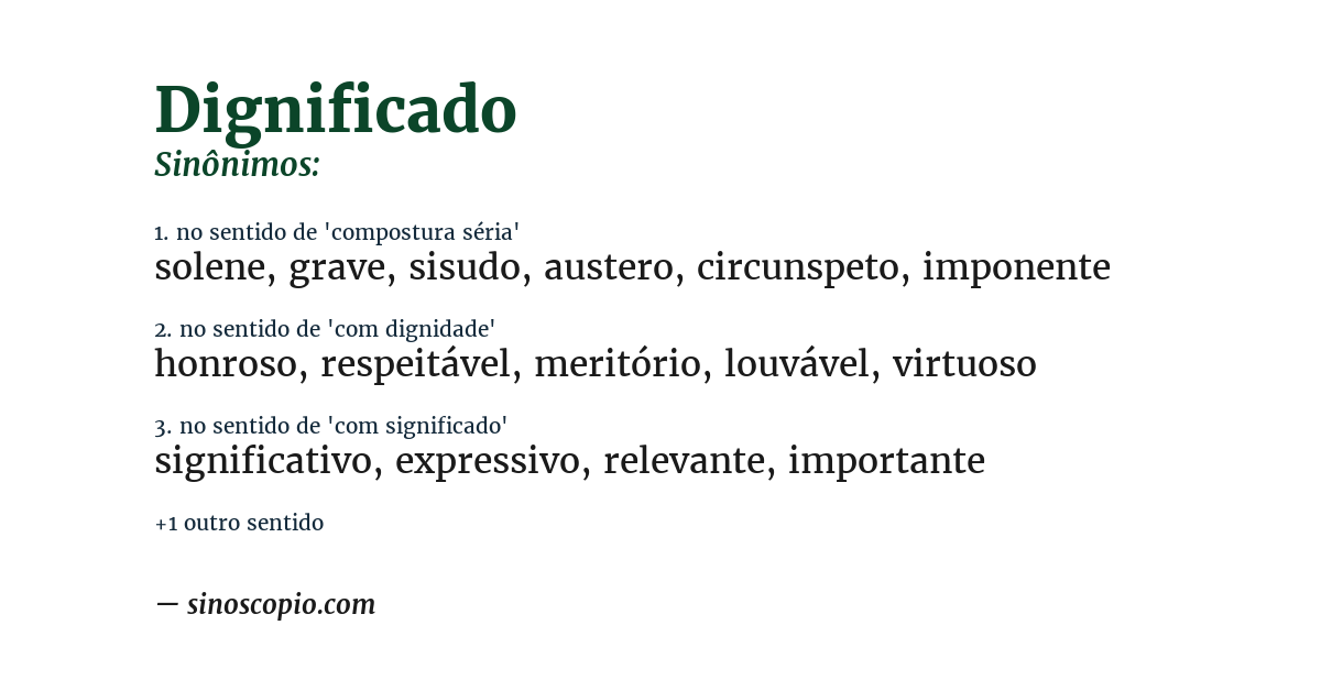 Sinônimo de dignificado