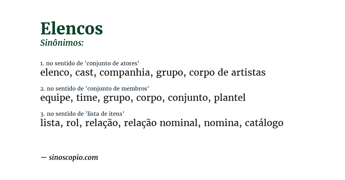 Sinônimo de elencos