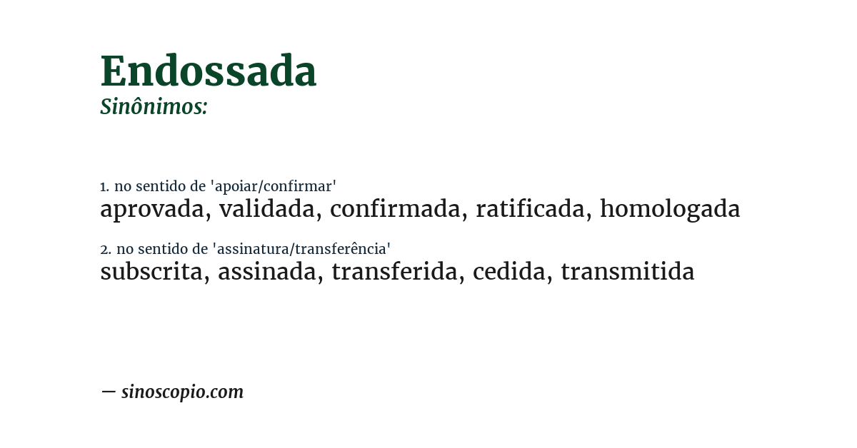 Sinônimo de endossada