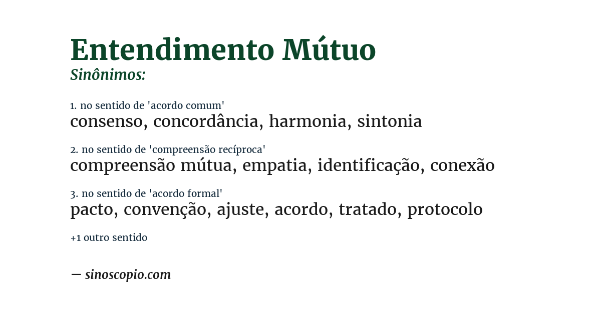 Sinônimo de entendimento mútuo