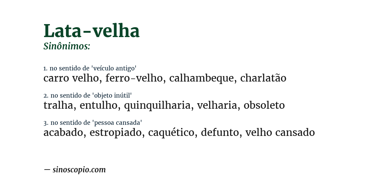 Sinônimo de lata-velha