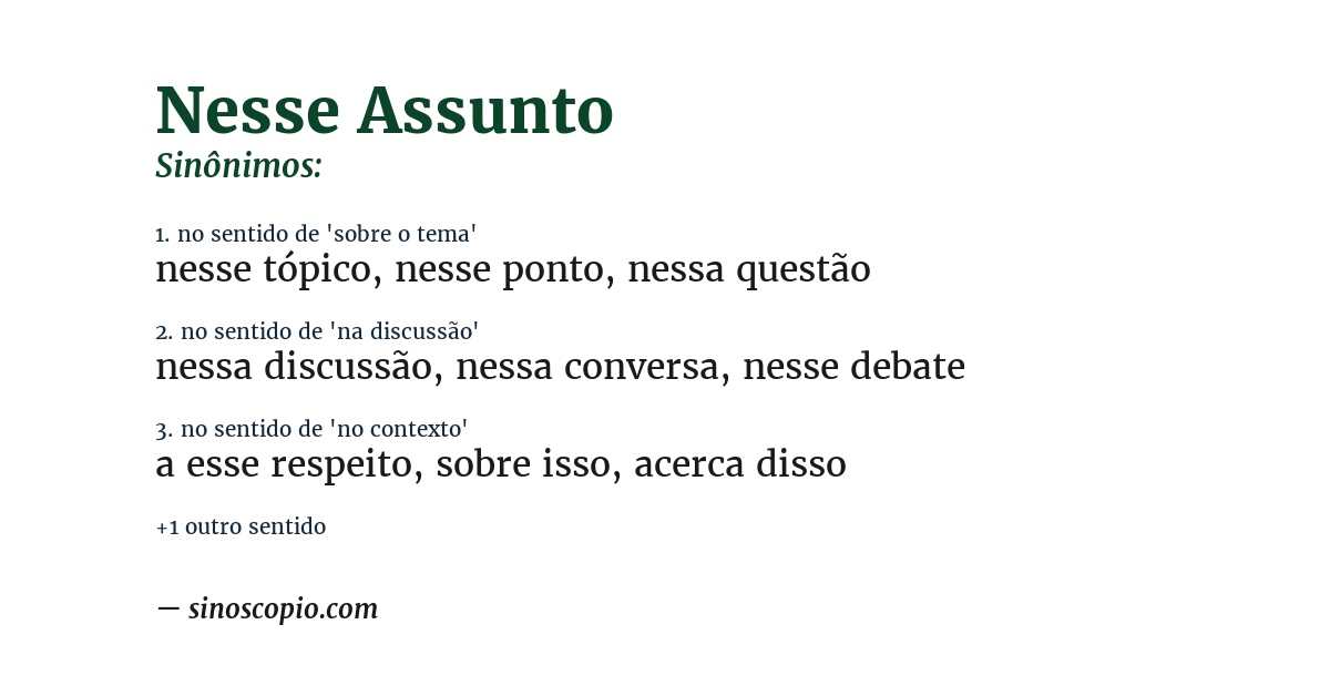 Sinônimo de nesse assunto