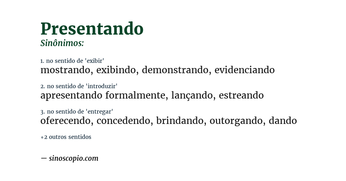Sinônimo de presentando