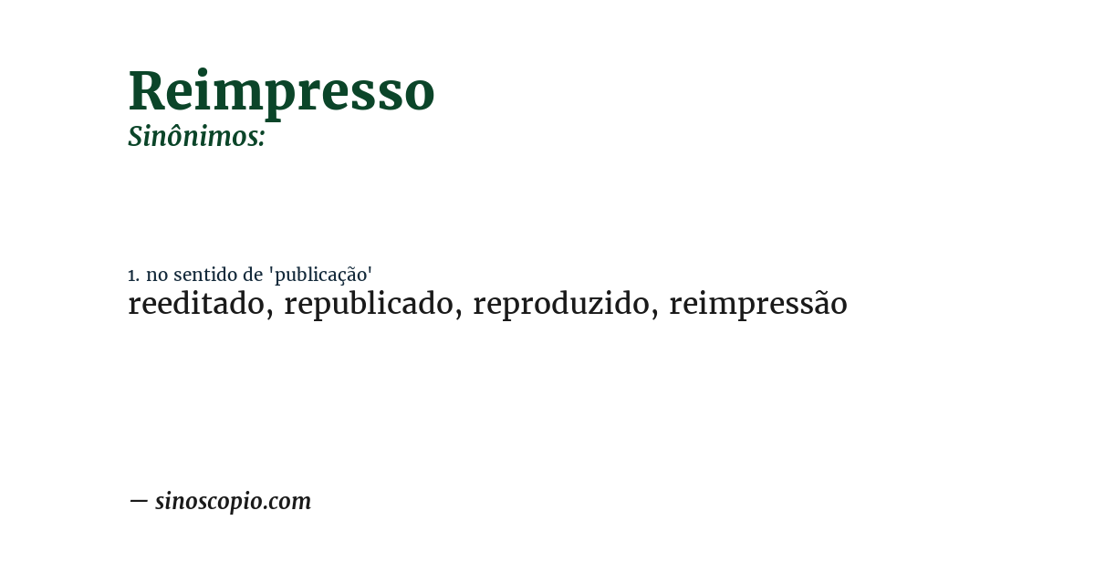 Sinônimo de reimpresso