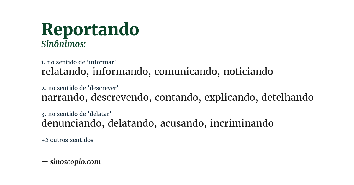 Sinônimo de reportando