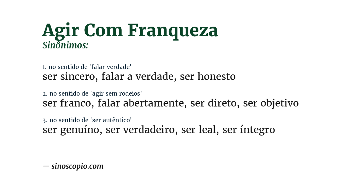 Sinônimo de agir com franqueza