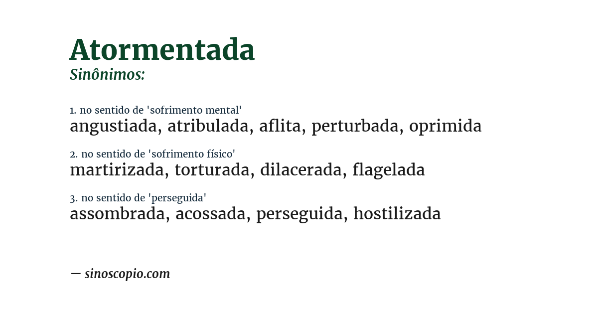 Sinônimo de atormentada