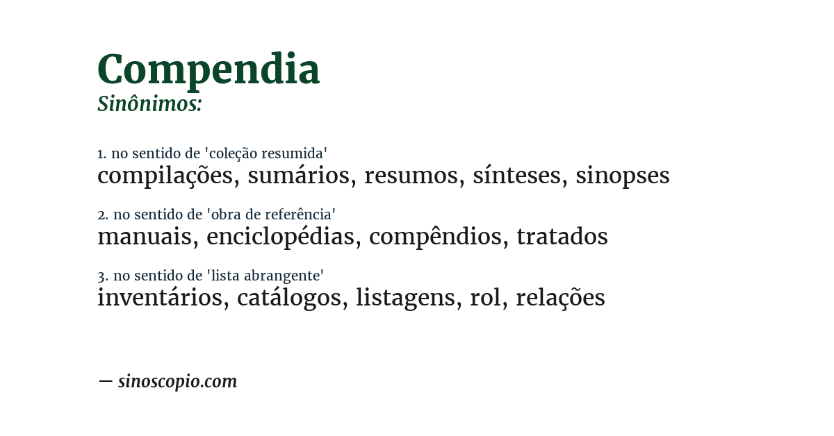 Sinônimo de compendia