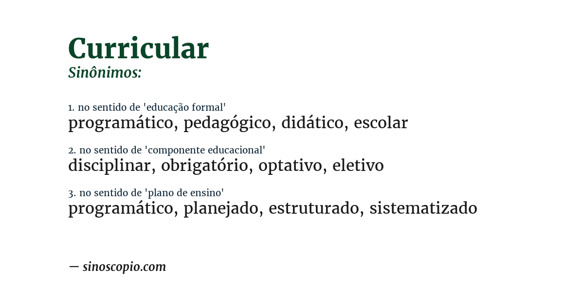 Sinônimo de curricular