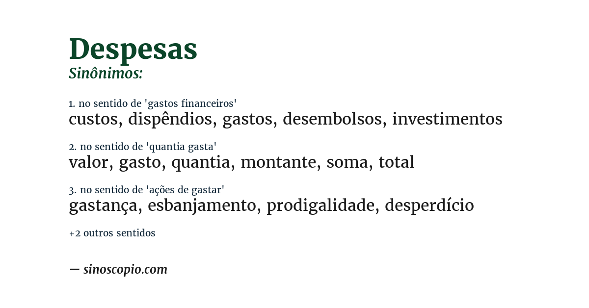 Sinônimo de despesas