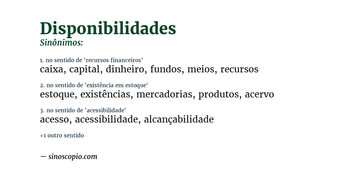 Sinônimo de disponibilidades