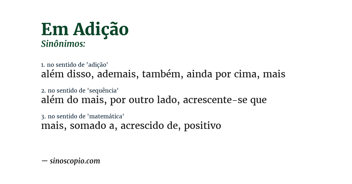 Sinônimo de em adição