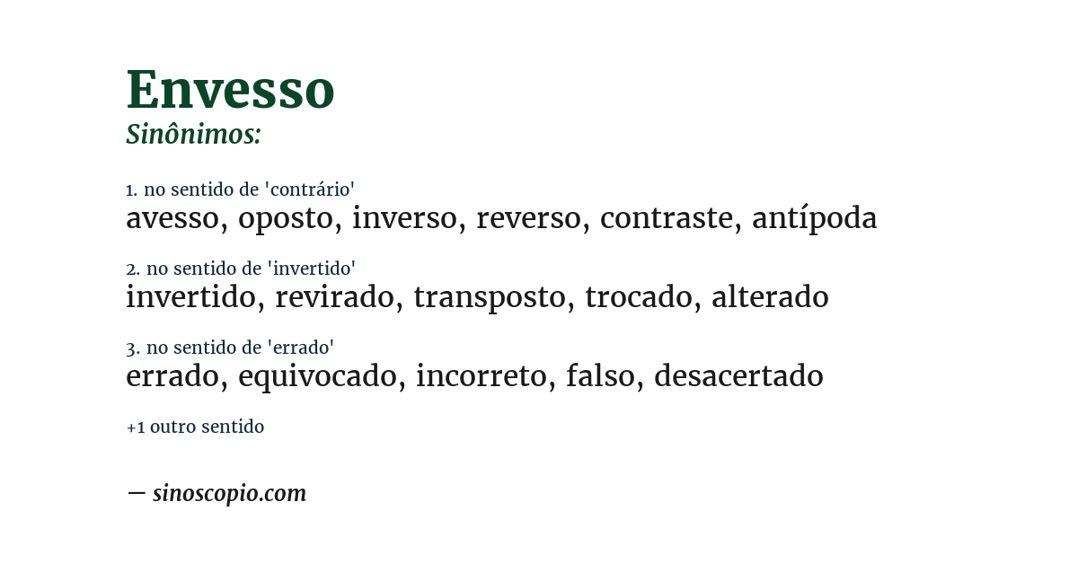 Sinônimo de envesso