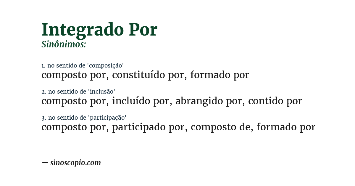 Sinônimo de integrado por