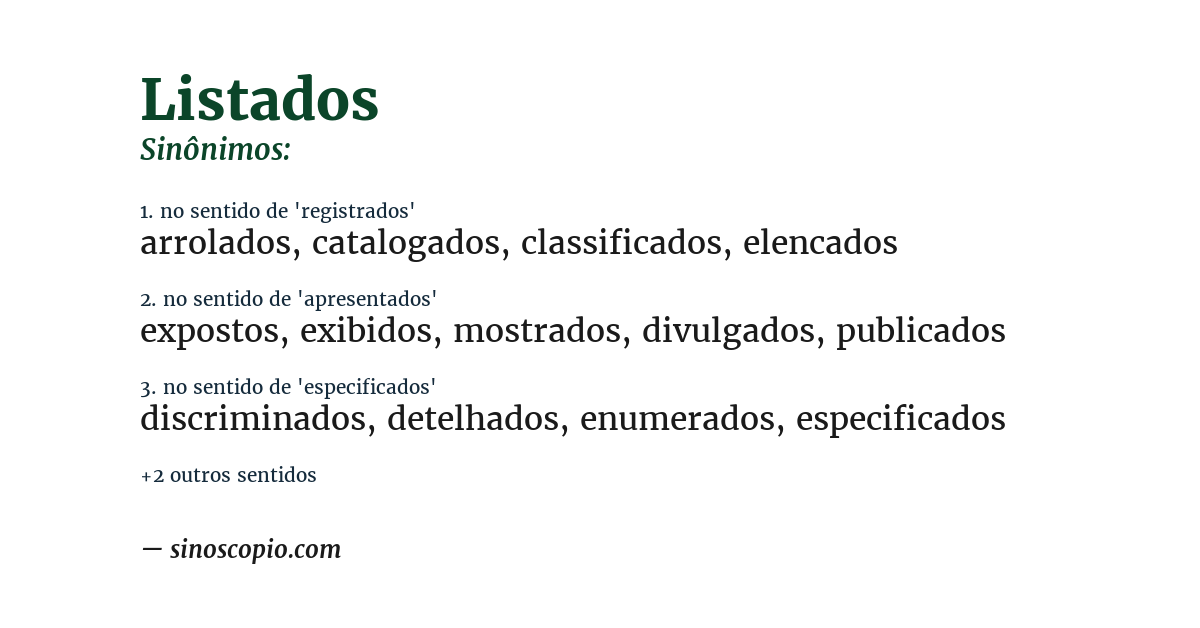Sinônimo de listados