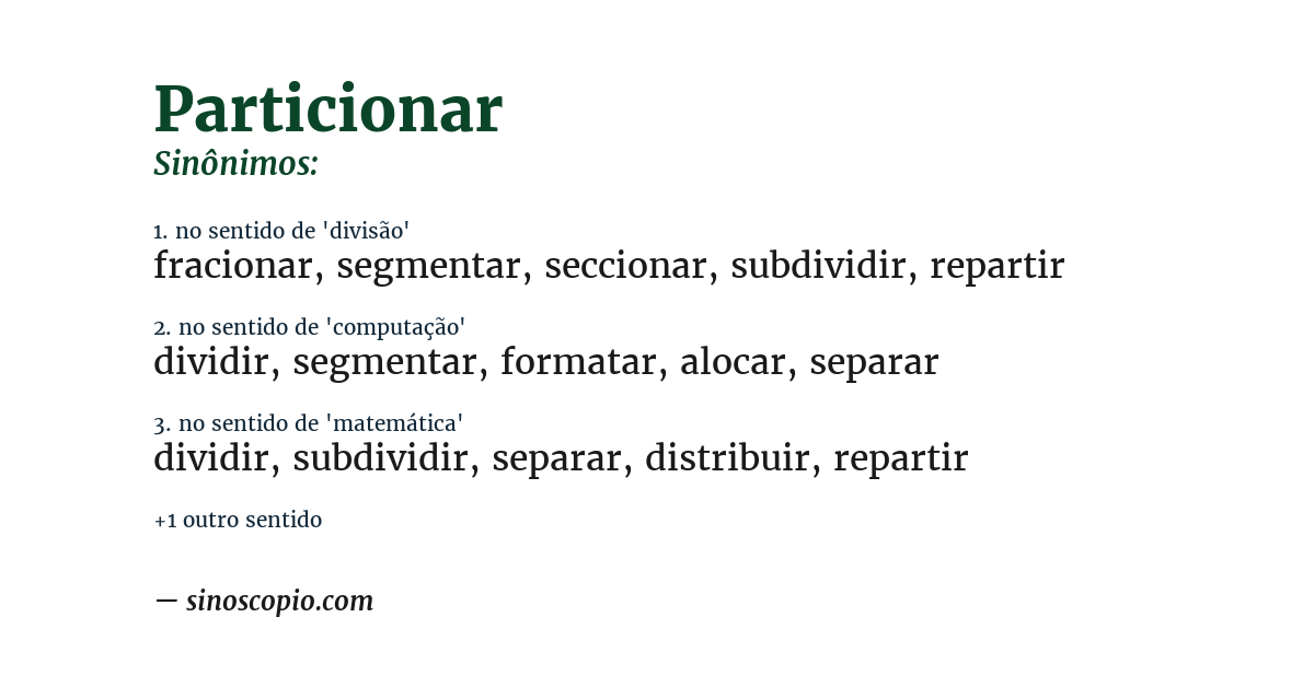 Sinônimo de particionar