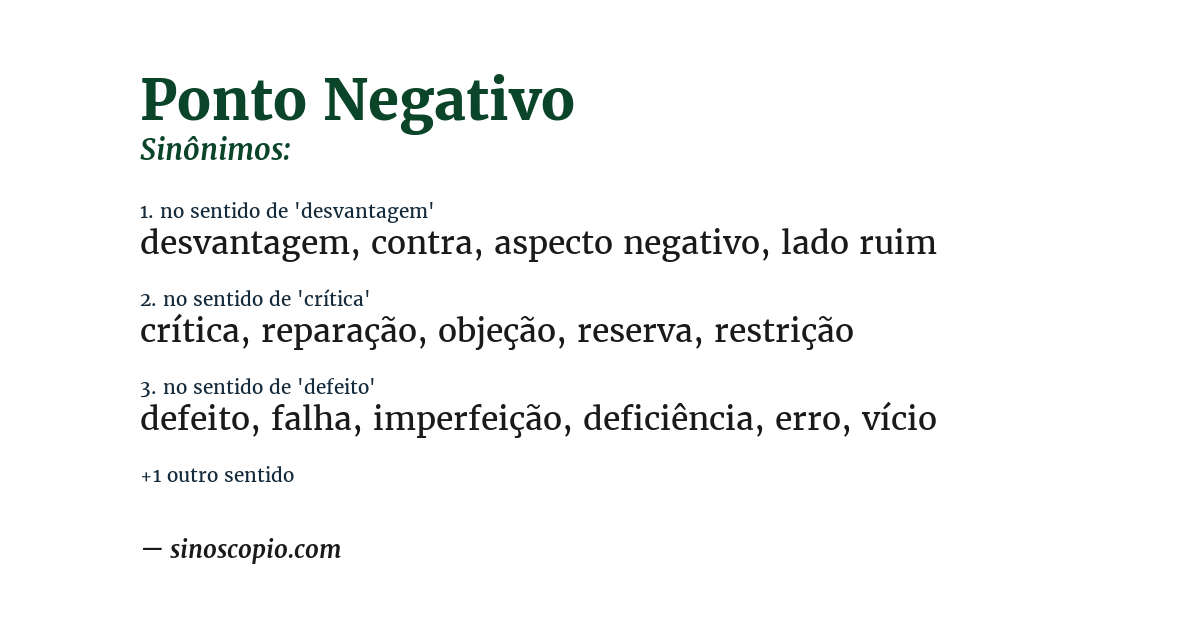Sinônimo de ponto negativo