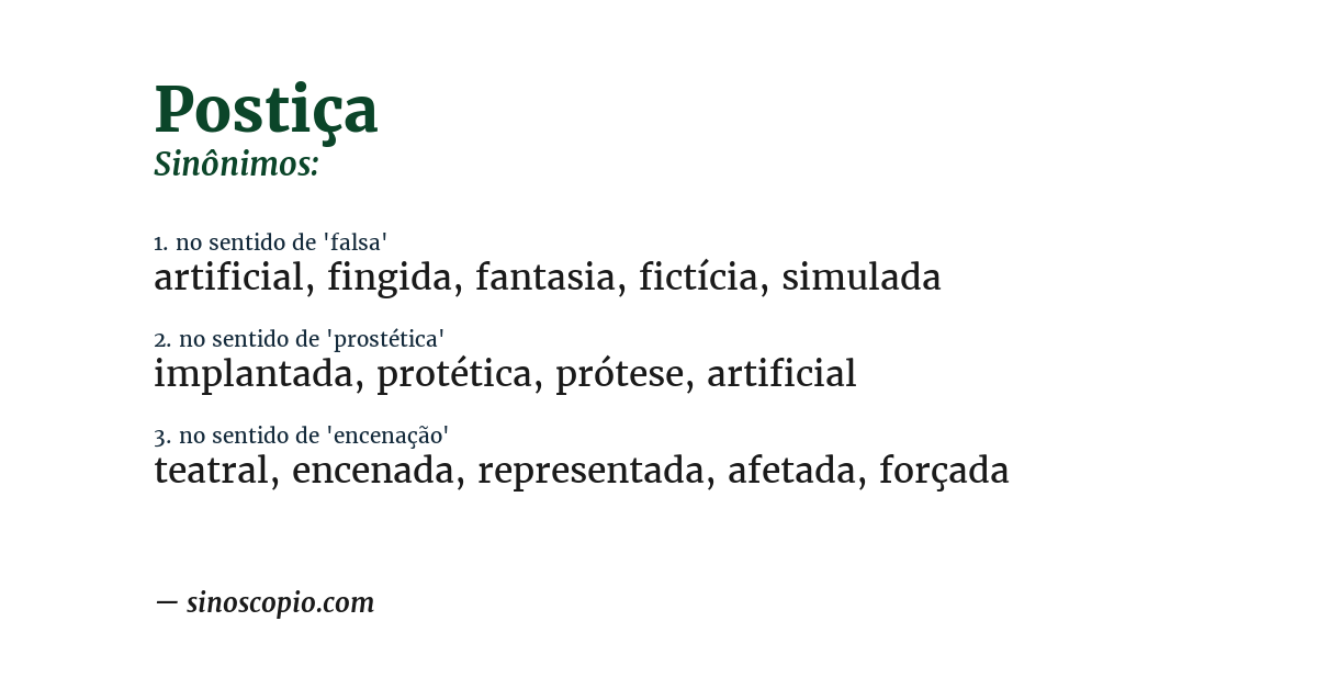 Sinônimo de postiça