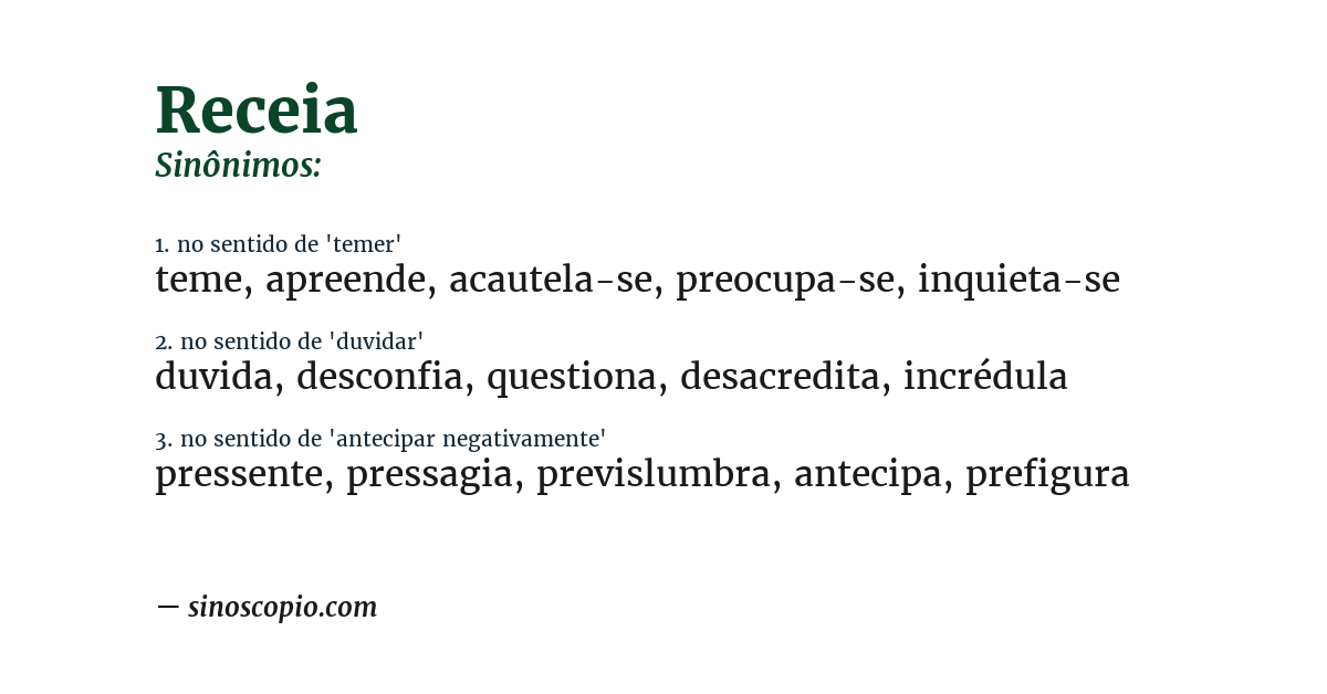 Sinônimo de receia