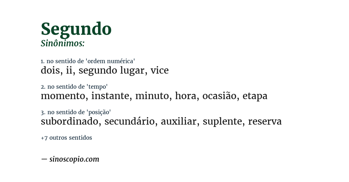 Sinônimo de segundo