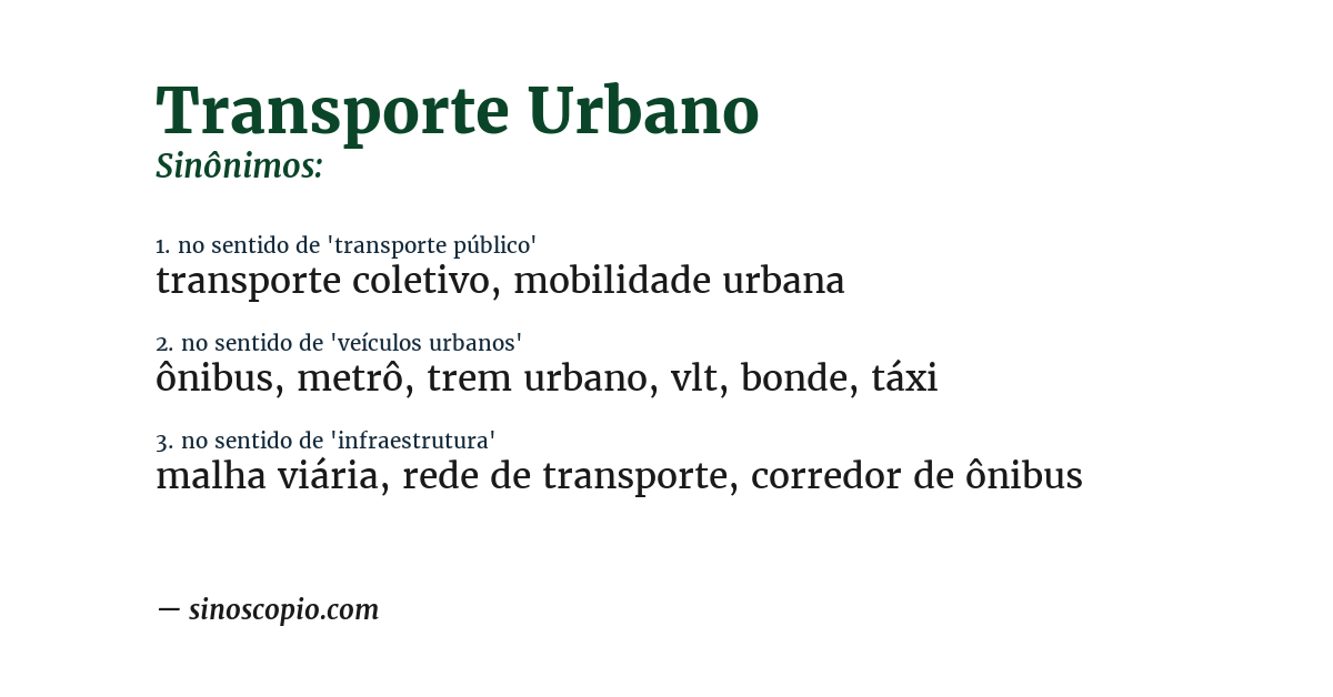 Sinônimo de transporte urbano