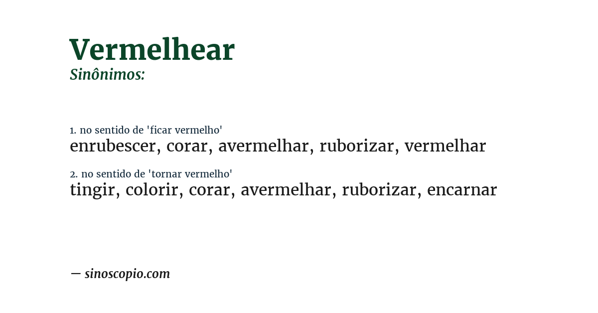 Sinônimo de vermelhear
