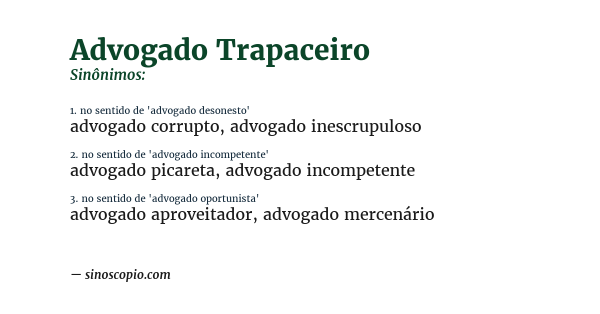 Sinônimo de advogado trapaceiro