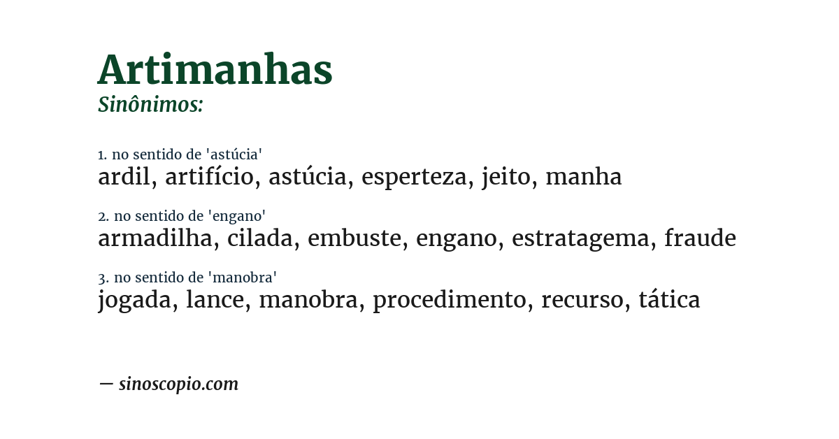 Sinônimo de artimanhas