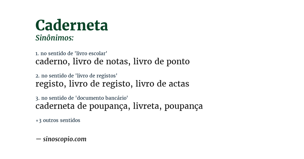 Sinônimo de caderneta