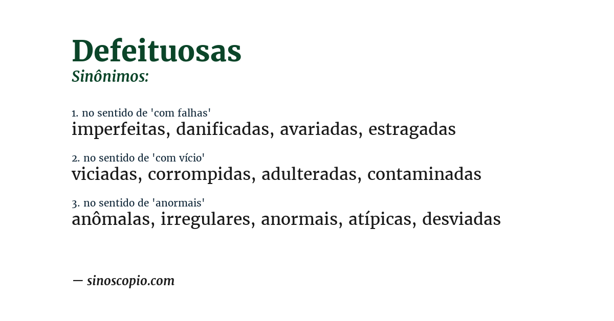 Sinônimo de defeituosas