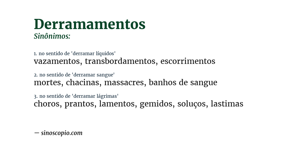 Sinônimo de derramamentos