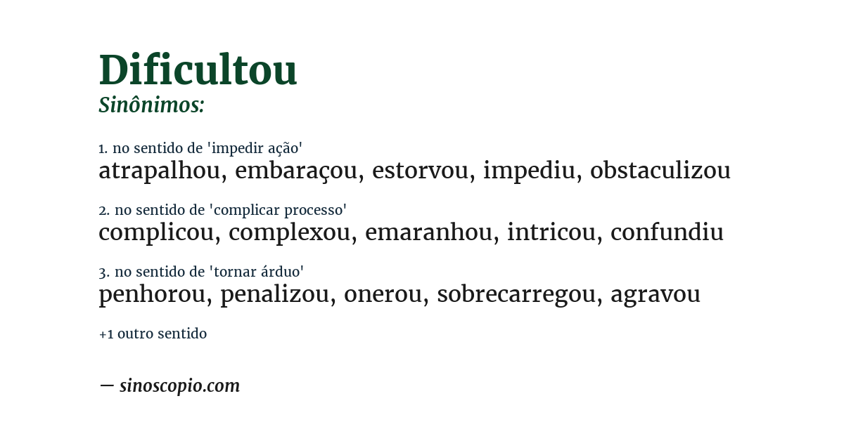 Sinônimo de dificultou