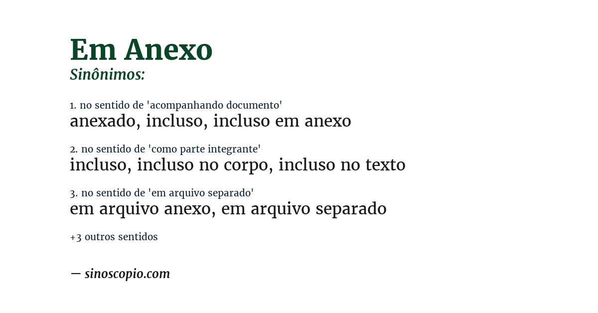 Sinônimo de em anexo