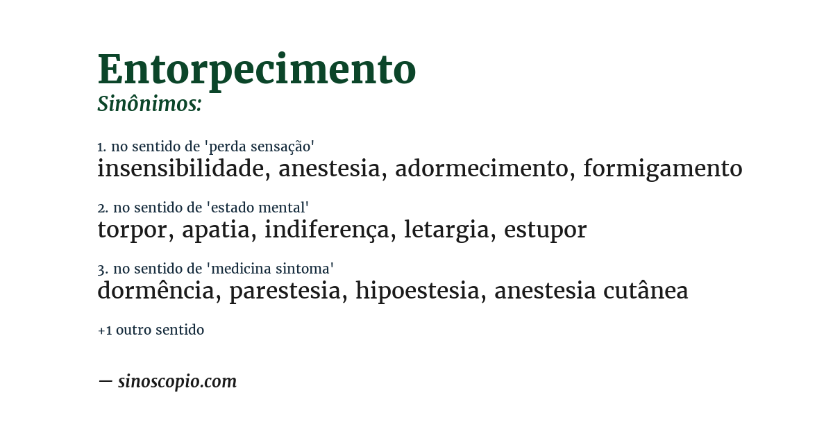 Sinônimo de entorpecimento