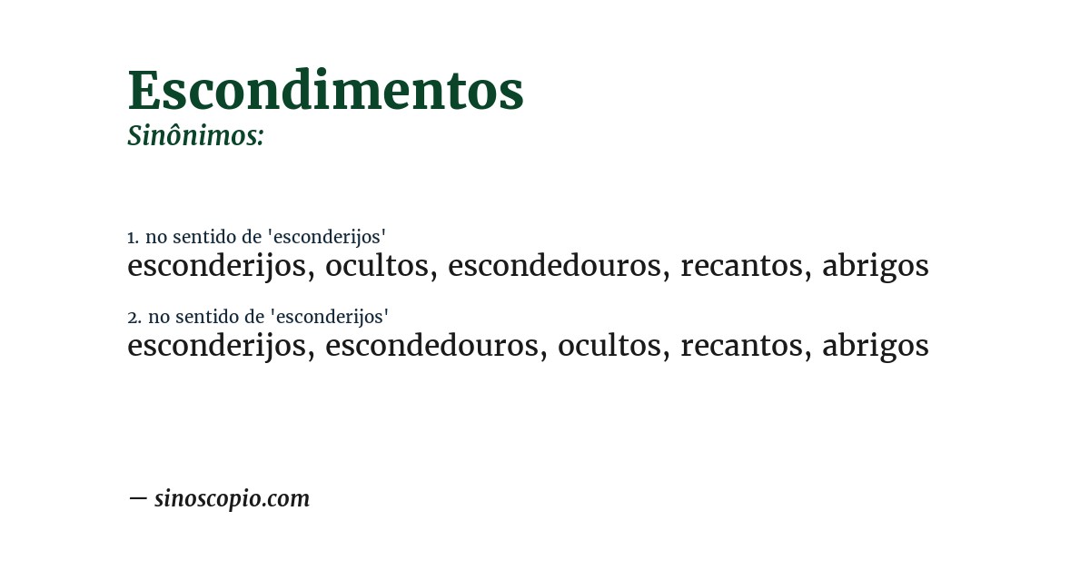 Sinônimo de escondimentos