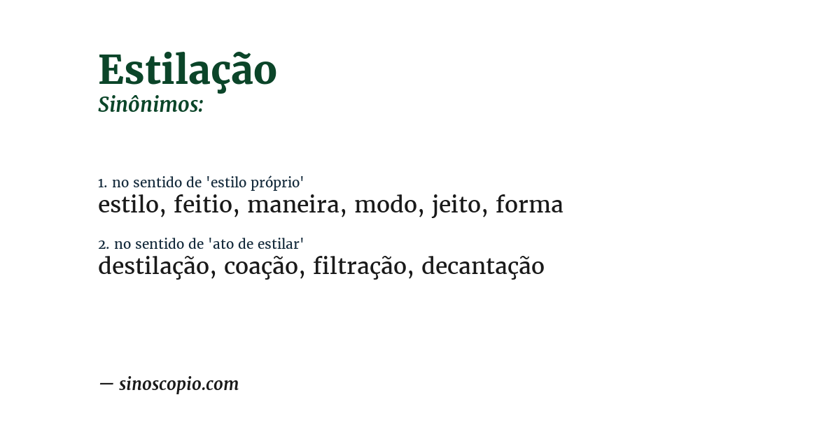 Sinônimo de estilação