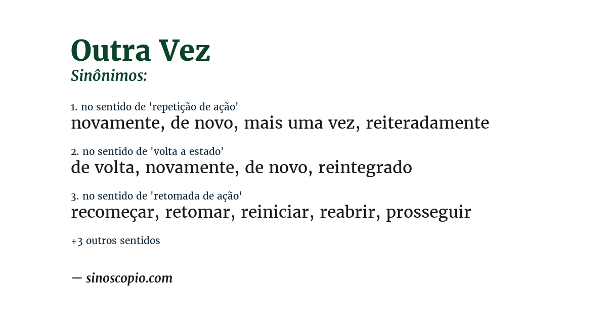 Sinônimo de outra vez