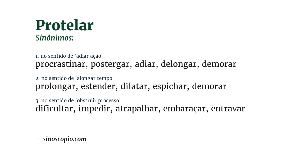 Sinônimo de protelar