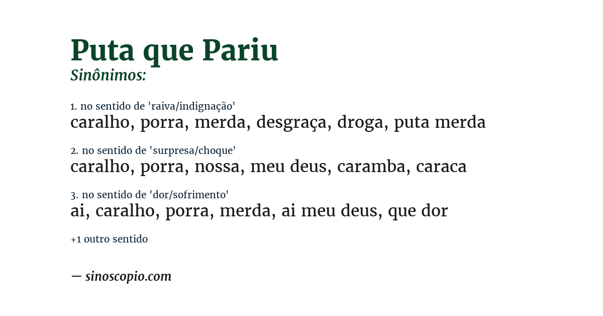 Sinônimo de puta que pariu