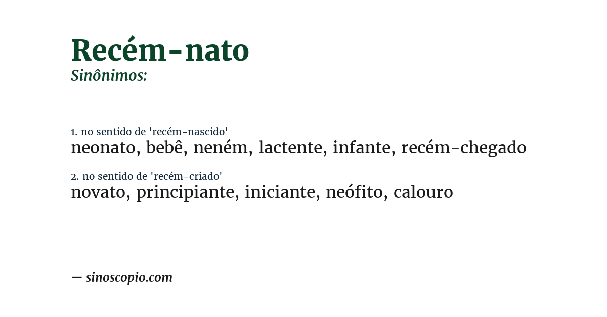 Sinônimo de recém-nato